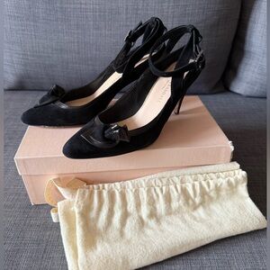 Loeffler Randall 7.5 black suede ankle strap heels